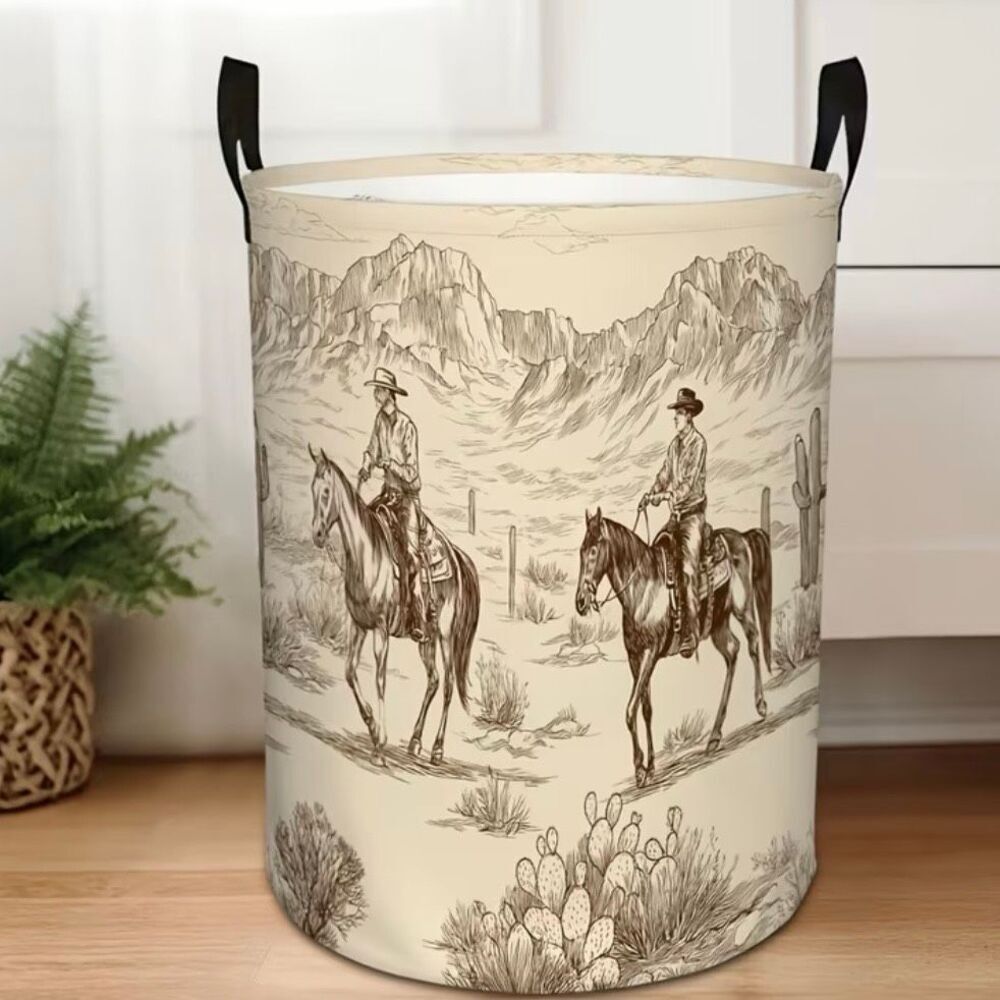 Western Cowboy Foldable Laundry Basket Waterproof Oxford Cloth For Clothes Toys